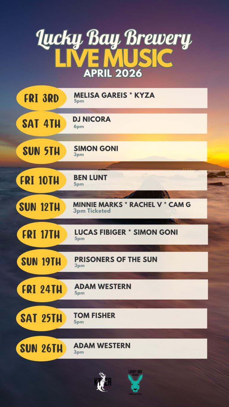 updated April 2026 live music program at Lucky Bay Brewing