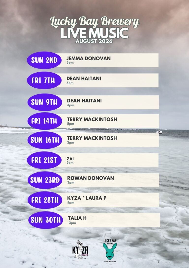 August live music program at Lucky Bay Brewing