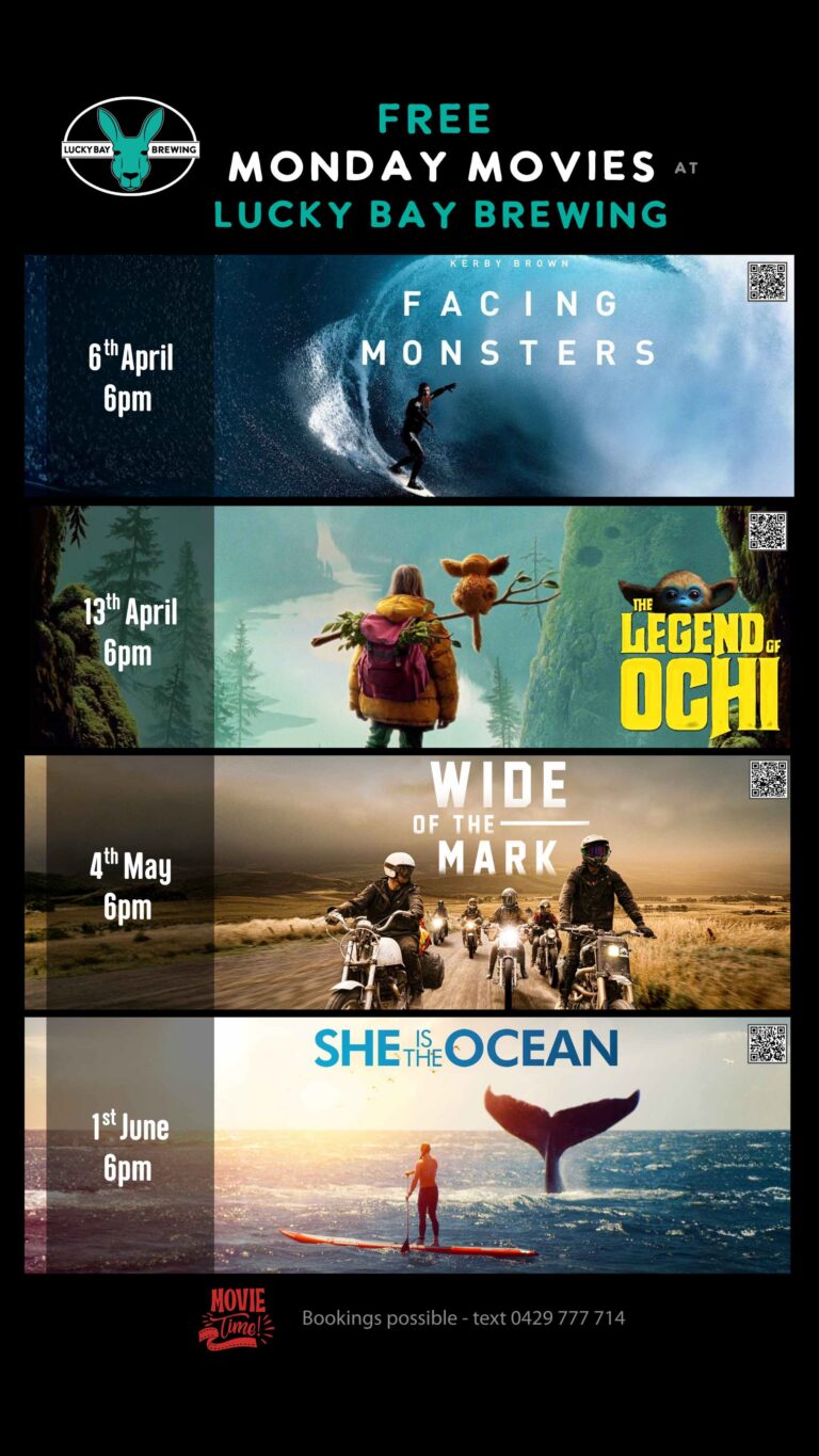 free monday movies at lucky bay brewing